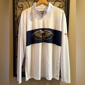 Pelicans New Orleans Quarter-Zip Pullover White Navy Blue Smoothie King NBA XL